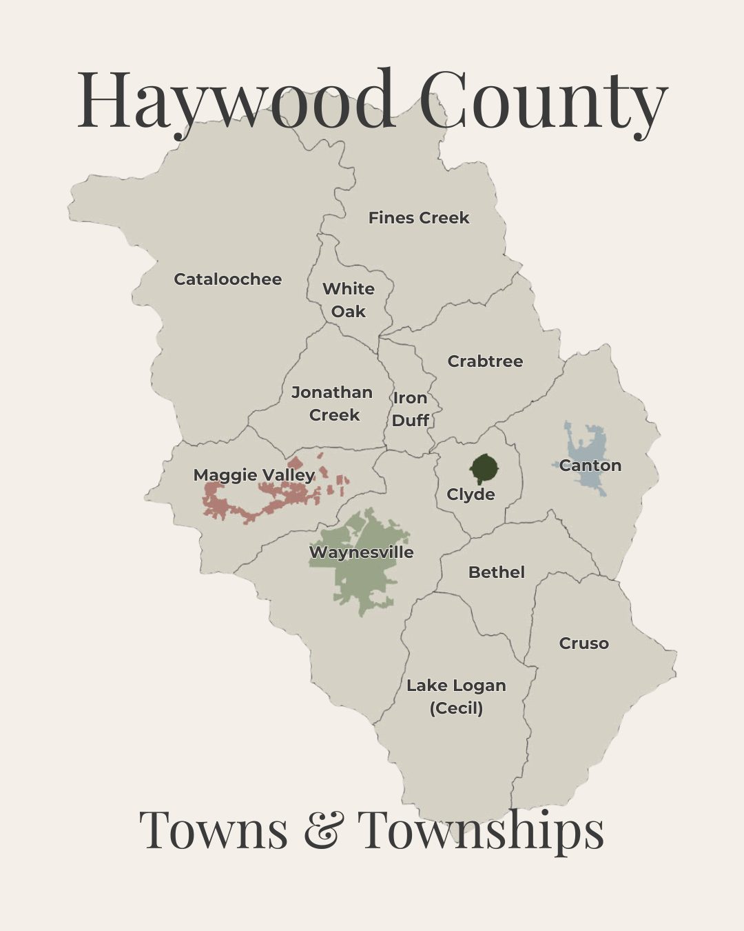 map of Haywood County NC towns and communities including Canton Clyde and Waynesville