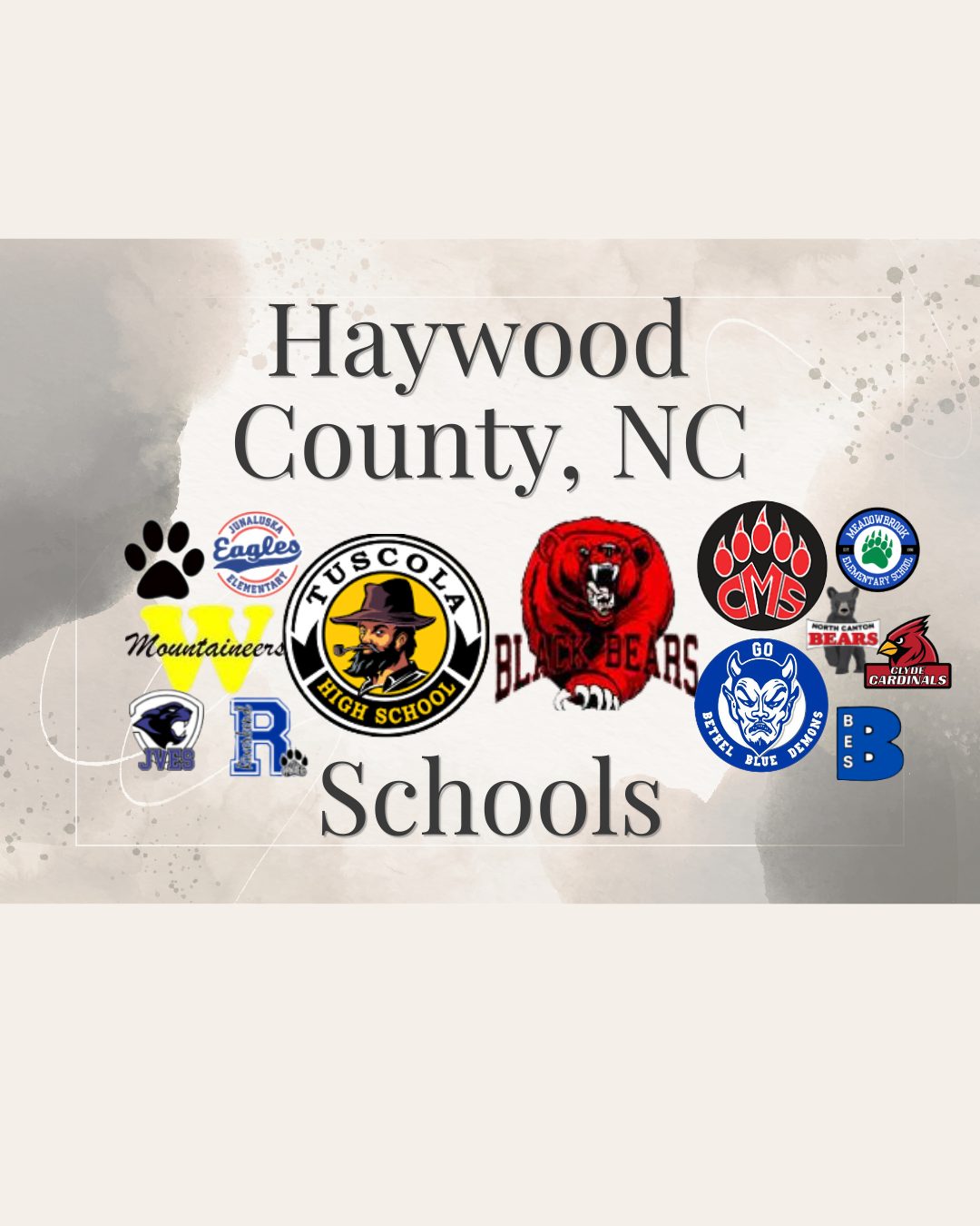 Haywood County NC schools including Pisgah High School and Tuscola High School logos